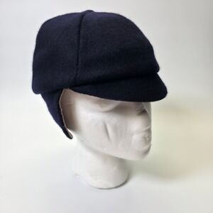 Vintage Boys Winter Hat Blue Wool Quilted Lining Ear Flap Cap Classic Warm Retro